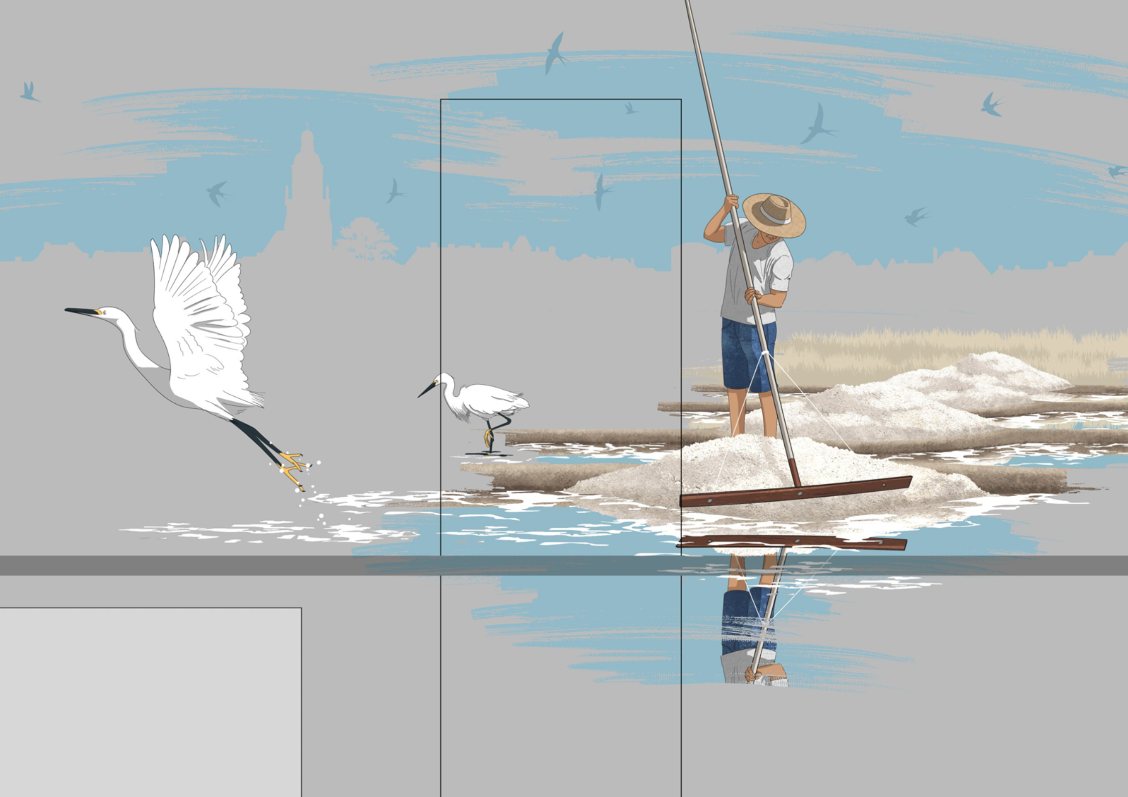 14 Adhésif mural d'un saunier récoltant le sel