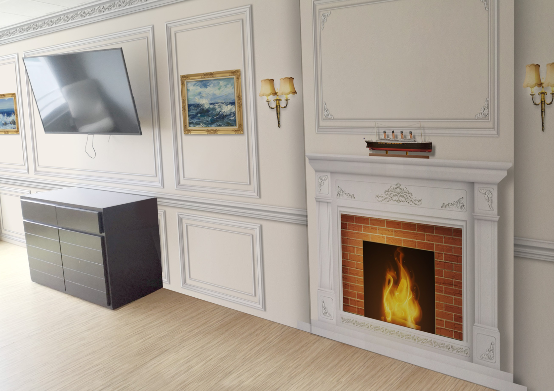 17 Photo d'un adhésif mural représentant un salon en trompe l'oeil